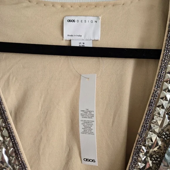 ASOS DESIGN Embellished Mini Dress with Tie Detail - Picture 8 of 9